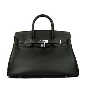 Hermes Birkin 35CM Tote Bag Black Smooth Leather H6089 Silver Top Replica HMS97MFC0JL
