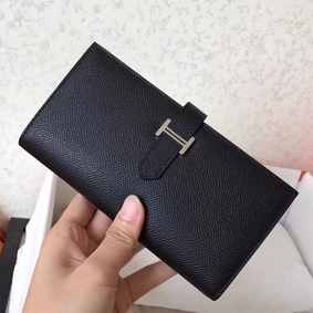 Hermes Black Epsom Bearn Gusset Wallet Replica HMS1085U6PS