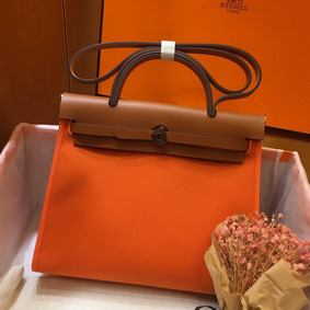 Hermes Herbag Zip 31cm Bag In Brown And Orange Replica HMSV0J4NG31