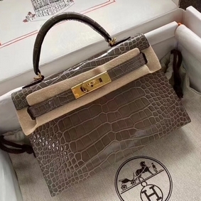 Hermes Kelly Mini II Handmade Bag In Taupe Alligator Crocodile Top Replica HMSJHXIGHRF