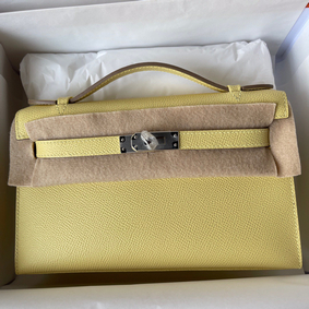 1:1 Replica Hermes Kelly Pochette Handmade Bag In Jaune Poussin Epsom Calfskin HMS3Q7NEQSP