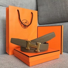 Hermes original togo 2 belt buckle & Reversible leather strap 32 mm H06454 grey gold plated metal Replica HMS1L4ZH35M
