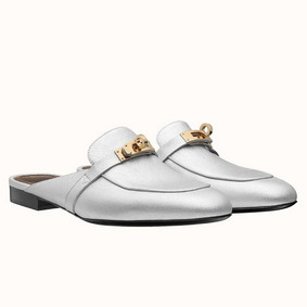 Hermes Oz Mules In Silver Metallic Calfskin Replica HMSSXXHK8F9