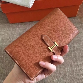 Fake Hermes Brown Clemence Bearn Gusset Wallet HMSXS8KJ65E