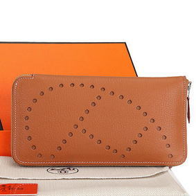 Top Replica Hermes Evelyn Long Zip Wallet A808 Camel HMSI0SRDL9T