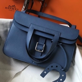 Hermes Halzan 31cm Bag In Blue Agate Clemence Leather HMS5K5NSM92
