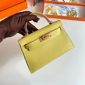 Hermes Kelly 19cm Shoulder Bags Epsom Leather KL19 Gold hardware lemon Replica HMSN6ZAW2UV