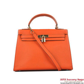 Hermes Kelly 32cm Shoulder Bags H6108 Orange Leather Gold HMSE2878WNO