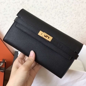 Hermes Kelly Classic Long Wallet In Black Epsom Leather Replica HMS85FT5K3T