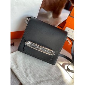 Best Quality Hermes Roulis 19cm Evercolor 9D H9003 black&Silver HMSCCYF3V3B