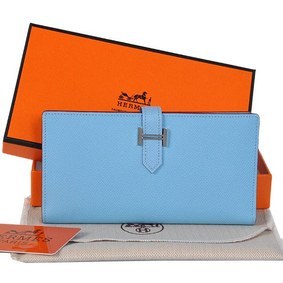 Copy Hermes Bearn Wallet Original Smooth Leather Light Blue HMS6S67P1V3