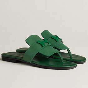 New Hermes Galerie Sandals In Green Suede Leather HMS66O9SU66