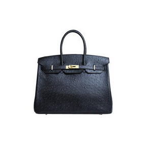Hermes Kelly 35cm Handle Bag Black Ostrich Leather Gold HMSE4KK519Z