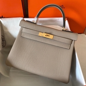 Hermes Kelly Retourne 28 Handmade Bag In Tourterelle Clemence Leather 1:1 Replica HMSFKXHY0EA