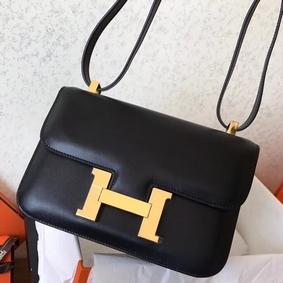 Hermes Constance 24 Handmade In Black Swift Leather 1:1 Replica HMSFH9I2W78