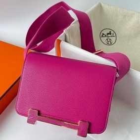 Hermes Geta Handmade Bag In Rose Purple Chevre Mysore Leather Replica HMS7J5TGL0B