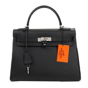 Hermes Kelly 32cm Shoulder Bag Black Original Leather K32 Silver Replica HMSMCNDHLHV