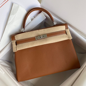 Hermes Kelly Retourne 32 Handmade Bag In Gold Clemence Leather Top Replica HMS2J4W8DI8