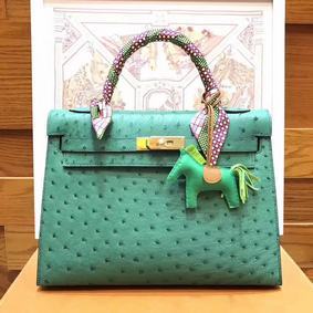 HERMES Ostrich Leather Toto Bag 1788 Green Replica HMS1P67AE08