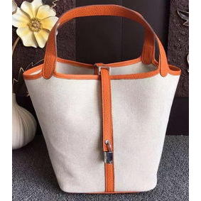 1:1 Replica Hermes Picotin Lock 18cm Bag Canvas HPL8618T Orange HMSXCW2UBS1