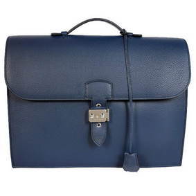 Knockoff Hermes Sac Depeche 38cm Briefcase Clemence Dark Blue HMSUAJ00DXX