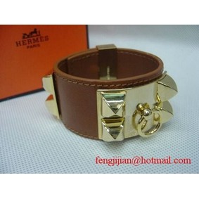 Fake 2010 Hermes Brown Leather Gold Bangle 1171 HMS5DH8WS63