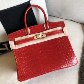 Knockoff Hermes Birkin 30 Handmade Bag In Red Crocodile Niloticus Shiny HMS46Q0KRTL