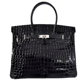 AAA Hermes Birkin 35CM Tote Bag Black Iridescent Croco Leather Silver HMS08RWGPJ8