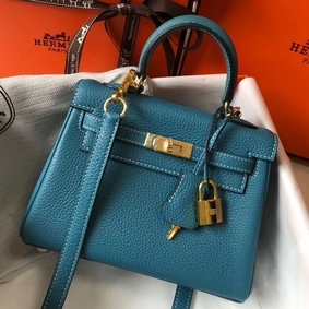 Cheap Hermes Kelly 20cm Bag In Blue Jean Clemence Leather GHW HMS9JZCC92F