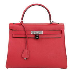 Cheap Hermes Kelly 32cm Shoulder Bag Burgundy Original Leather K32 Silver HMS66127240