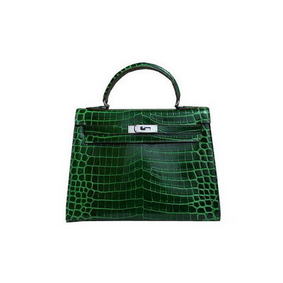Hermes Kelly 32cm Shoulder Bag Green Croco Patent Leather K32 Silver Replica HMSD8EWQ1WV