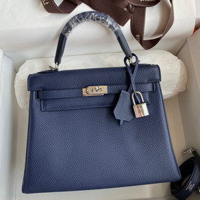 Hermes Kelly Retourne 25 Handmade Bag In Blue Saphir Clemence Leather Replica HMS0MBB4W2V