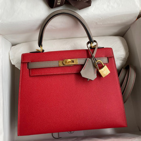 Cheap Hermes Kelly Sellier 25 Bicolor Bag in Red and Etain Epsom Calfskin HMSGTRWEXO9