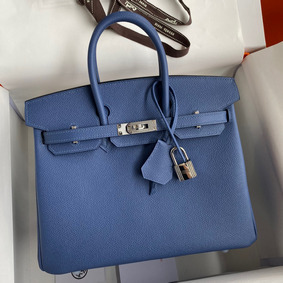 Imitation Hermes Birkin 25 Retourne Handmade Bag In Blue Agate Epsom Calfskin HMS2775UA75