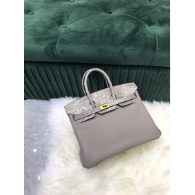 1:1 Replica Hermes Birkin Bag Original Leather crocodile togo HBK2530 light gray HMSV56P6FYT