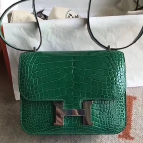 Imitation Hermes Constance 24 Handmade Bag In Green Niloticus Crocodile HMSTEYF1135