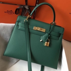 Hermes Kelly 28cm Bag In Vert Vertigo Epsom Leather GHW Top Replica HMSWVTPIDIB