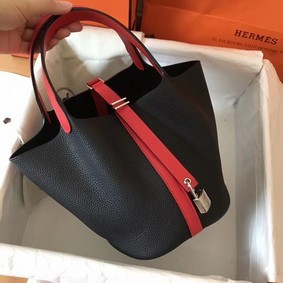 Top Replica Hermes Picotin Lock PM Bags Original Leather H8688 black&red HMS7N7OMMFU