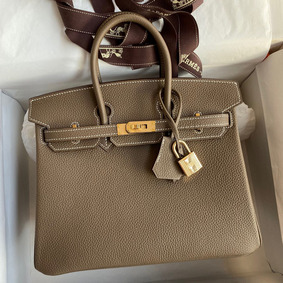 Hermes Birkin 25 Handmade Bag In Taupe Clemence Leather Replica HMSXRADYEF3
