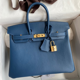 Hermes Birkin 25 Retourne Handmade Bag In Deep Blue Swift Calfskin HMSJVFU1POR