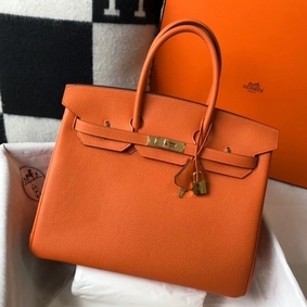Hermes Birkin 35cm Bag In Orange Clemence Leather GHW 1:1 Replica HMSOWADV6A9