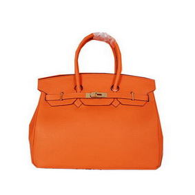 Cheap Hermes Birkin 35CM Tote Bag Orange Original Grainy Leather H35 Gold HMSU5V4CZIX