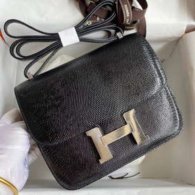 1:1 Replica Hermes Constance 18 Handmade Bag In Black Lizard Leather HMS9L3V7495