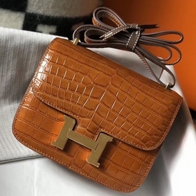 Copy Hermes Constance 18 Handmade Bag In Brown Embossed Crocodile HMS50HN3MTN