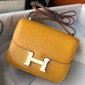 Hermes Constance 18 Handmade Bag In Yellow Embossed Crocodile 1:1 Replica HMSCPKK44KR