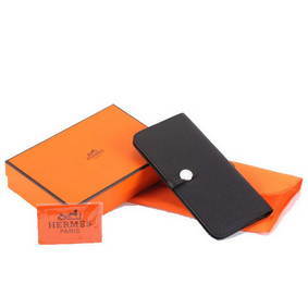 Hermes Dogon Togo Leather Wallet Travel Case A808 Black Top Replica HMS09P3S79Y