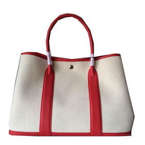 Fake Hermes Garden Party 36CM Bag Canvas Leather H11M Red HMSI604IP16