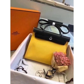 Replica Hermes Herbag 31CM Original Canvas Leather & Calfskin 45987 Yellow&Black HMSGFH9DW6E