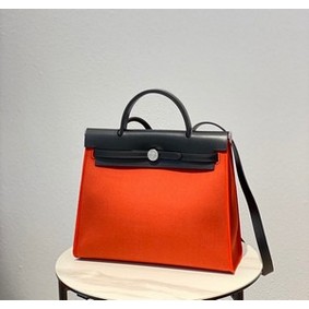 Imitation Hermes Herbag 31CM Original Canvas Leather & Calfskin 48887 orange&black HMS2HO8YEHE