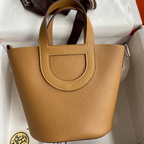 Fake Hermes In The Loop 18 Handmade Bag in Biscuit Clemence Leather HMSH83W5V82